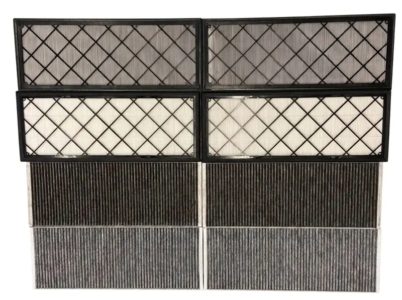 Old and new Tesla cabin filters side by side