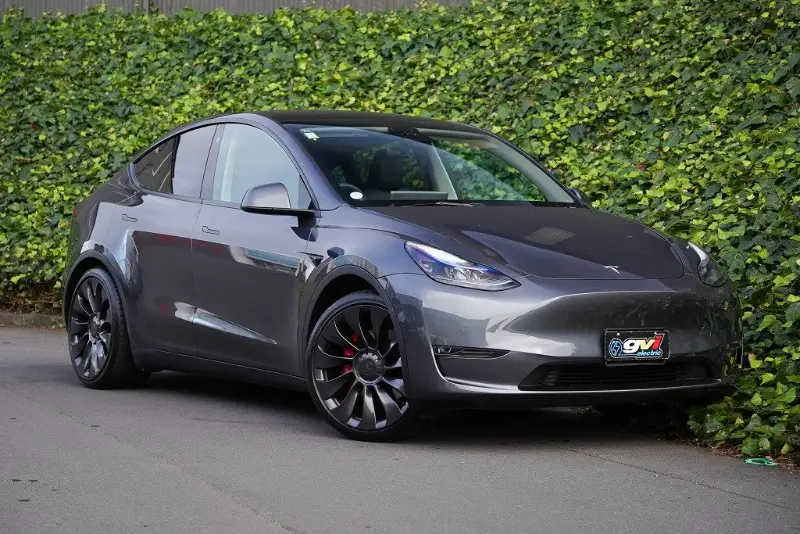 Grey Tesla Model Y outside the GVI service centre in Penrose