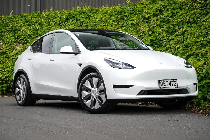 White Tesla Model Y outside the GVI workshop